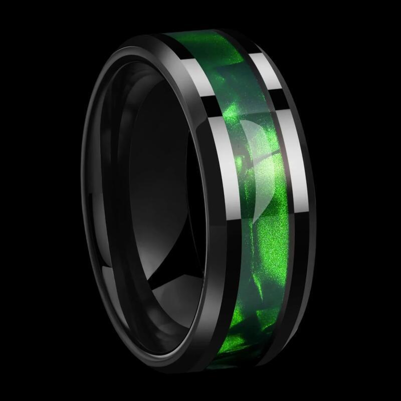 Men's Stylish Stainless Steel Inlaid Green Opal Ring